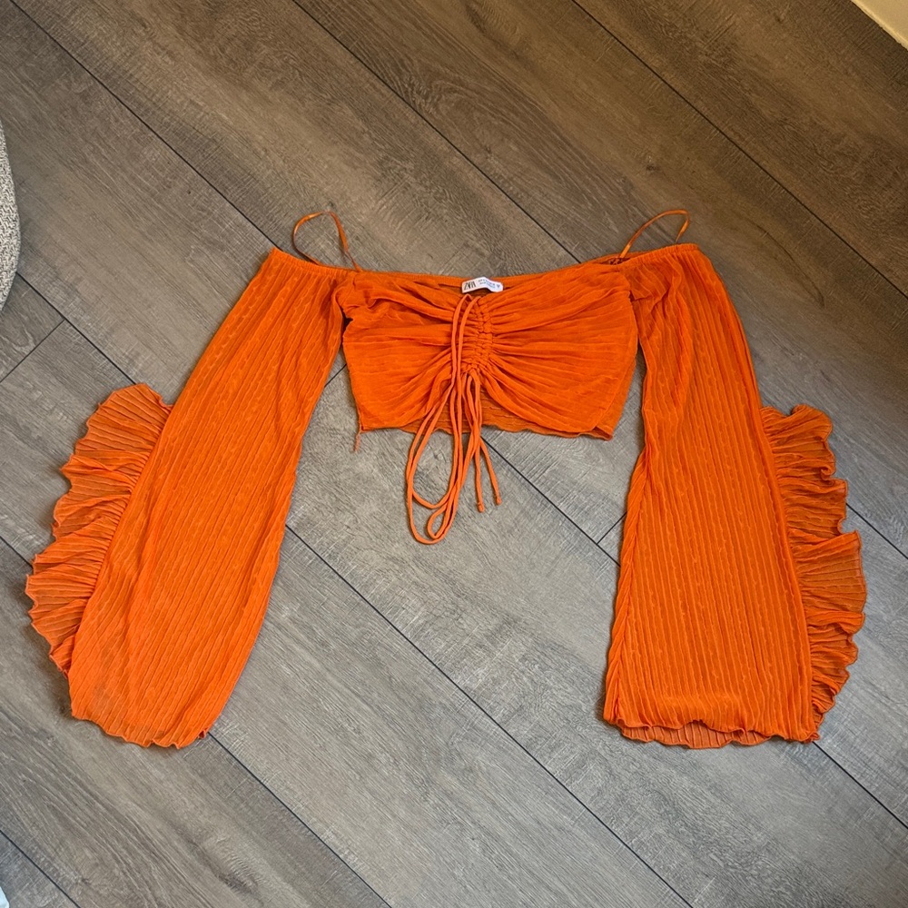 Zara Orange Off-Shoulder Crop Top